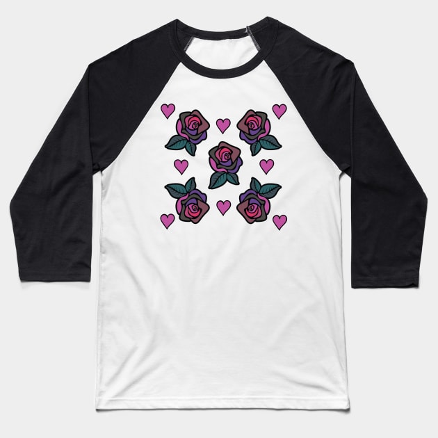 Rose's and Heart pattern design Baseball T-Shirt by Twistedburt